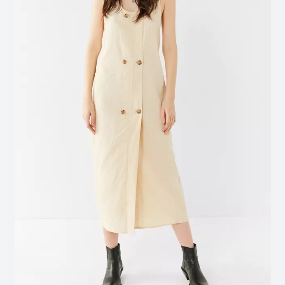 Urban Outfitters Cream Midi Dress with Button Detail